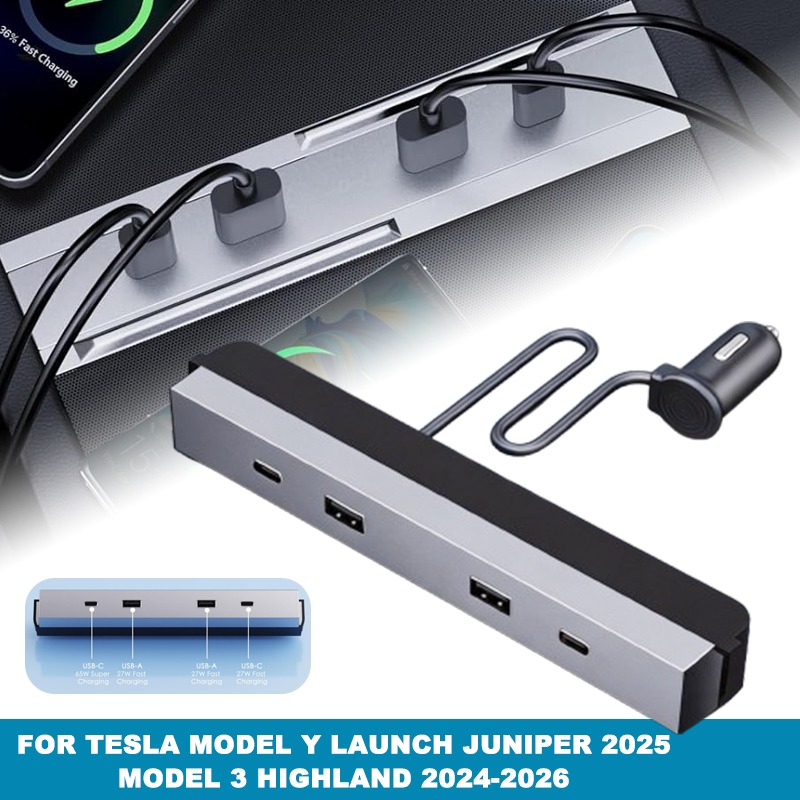 Usb Hub Type C - Многопортовый автомобильный адаптер для центральной консоли,